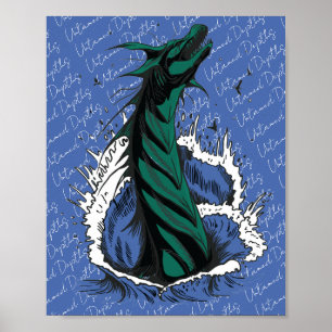 Póster de Serpiente Monstruo del Mar Verde olas de