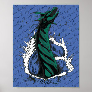 Póster de Serpiente Monstruo del Mar Verde olas de