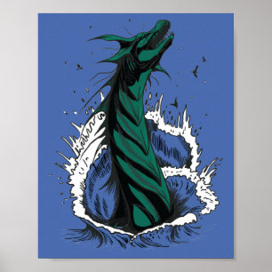 Póster de Serpiente Monstruo del Mar Verde olas de