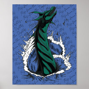 Póster de Serpiente Monstruo del Mar Verde olas de
