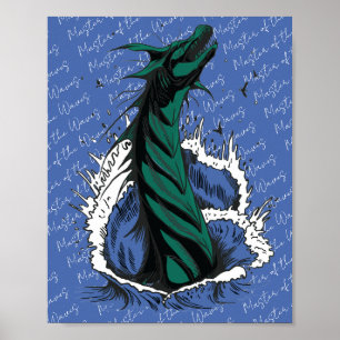 Póster de Serpiente Monstruo del Mar Verde olas de