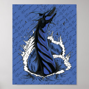 Póster de Serpiente Monstruo Marino Azul Ola del O