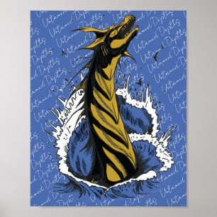 Póster de Serpiente Monstruo Marino Dorado Olas de