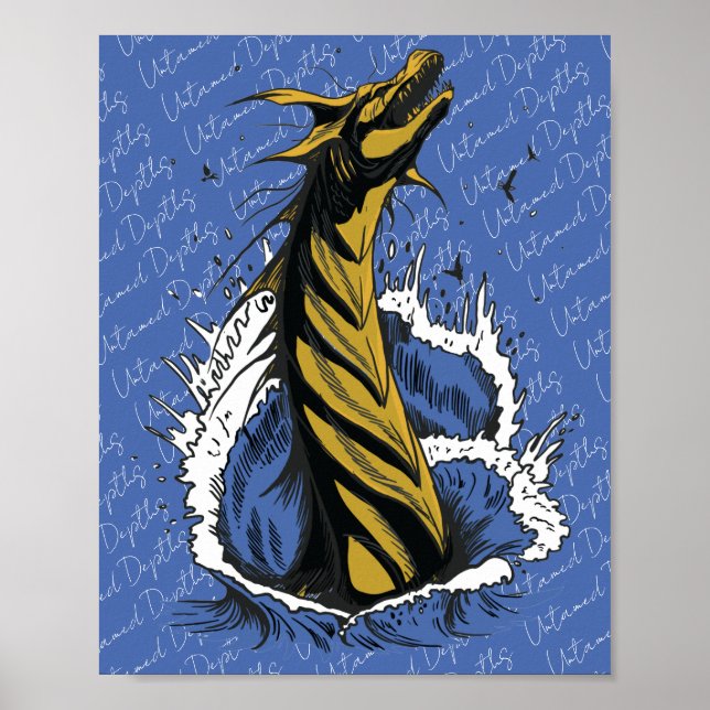 Póster de Serpiente Monstruo Marino Dorado Olas de (Frente)
