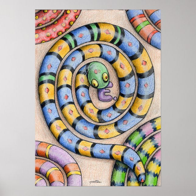 Poster de serpientes alfabetas de arte de Denis Ga (Frente)