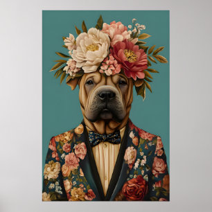 Póster de Shar Pei chino con traje, Shar Pei