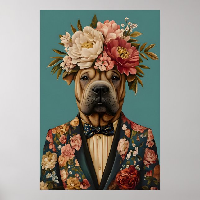 Póster de Shar Pei chino con traje, Shar Pei (Frente)