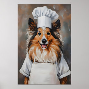 Póster de Shetland Sheepdog con sombrero de chef,