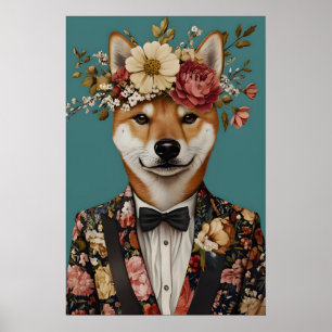 Póster de Shiba Inu con traje, Retrato de Shiba In