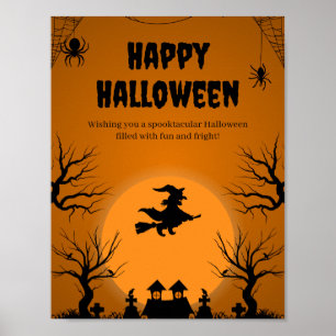 Póster de silueta de bruja espeluznante de Hallowe