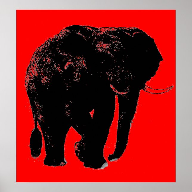 Poster de silueta de elefante negro rojo de arte p (Frente)