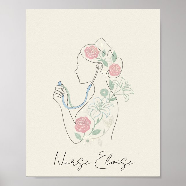 Póster de Silueta de Enfermera Elegante con Nombre (Frente)