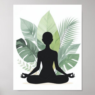 Póster de Silueta de Meditación Botánica Boho