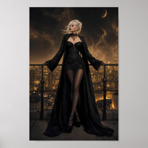 Póster de silueta urbana de elegancia gótica noctu