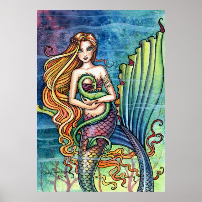 Póster de Sirena con Dragón por Molly Harrison (Frente)