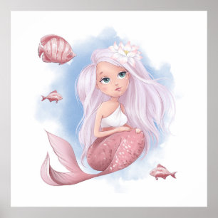 Póster de Sirena Hermosa con Peces