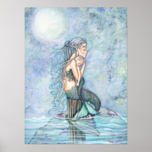 Póster de Sirena Madre y Bebé de Aguas Tranquilas
