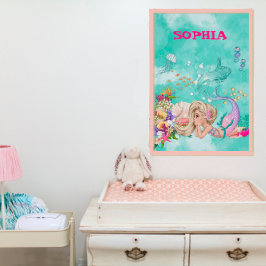 Póster de Sirena Pelo Rubio Rosa Estrella de Mar M