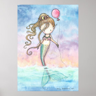 Póster de Sirena Pequeña y Lindo con Globo