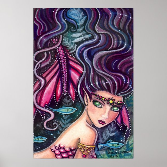 Póster de Sirena y Pez Juguetones (Frente)