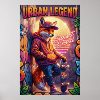 Póster de skater zorro de leyenda urbana graffiti