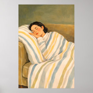 Póster de Sofá de Mujer Durmiendo, Pared Relajante