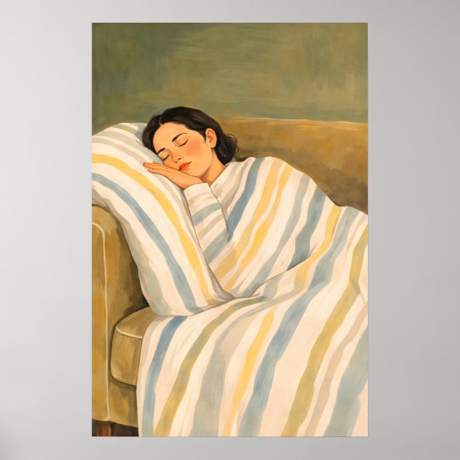Póster de Sofá de Mujer Durmiendo, Pared Relajante (Frente)