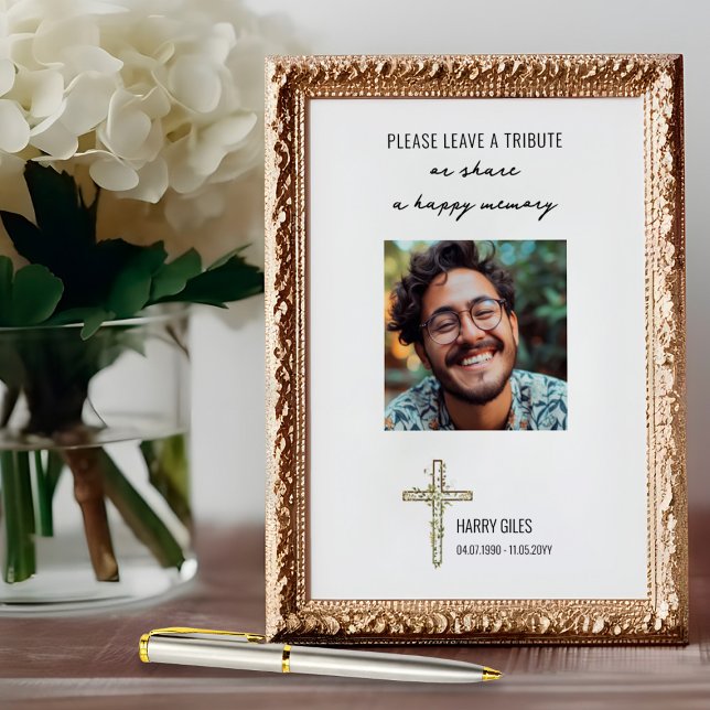 Póster de solicitud de homenaje en el libro de rec (Celebration of Life Memory Book tribute request sign by Darling & May)