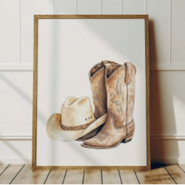 Póster de sombrero y botas de vaquero para decorar