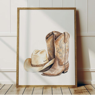Póster de sombrero y botas de vaquero para decorar
