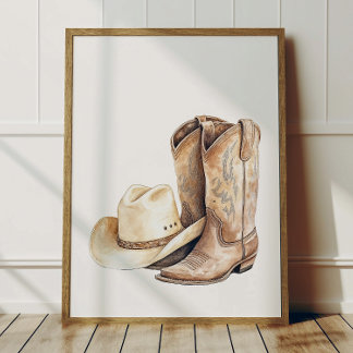 Póster de sombrero y botas de vaquero para decorar