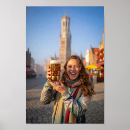 Póster de sonrisa de viaje belga en la plaza del m