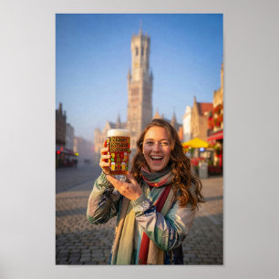 Póster de sonrisa de viaje belga en la plaza del m