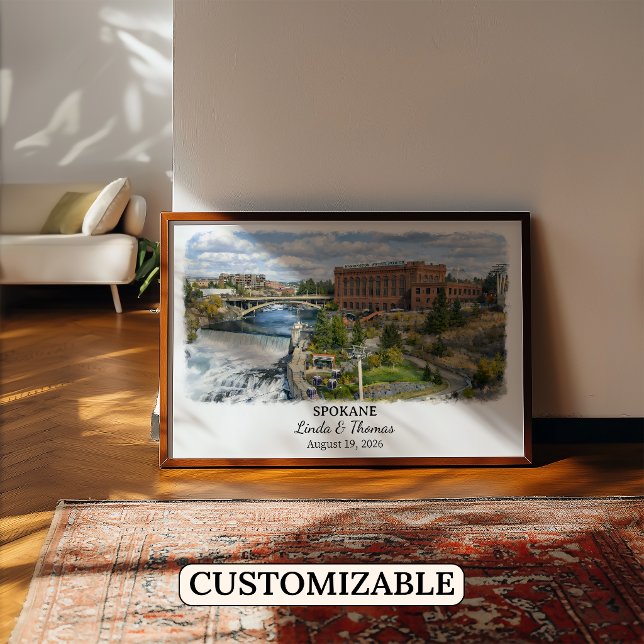 Póster de Spokane Washington, Acuarela, Personaliz (Subido por el creador)