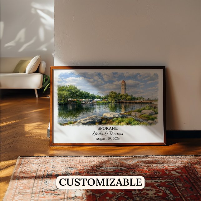 Póster de Spokane Washington, Acuarela, Personaliz (Subido por el creador)