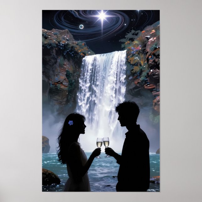 Póster de Sueño de Romance de Cascada Bajo las Est (Frente)