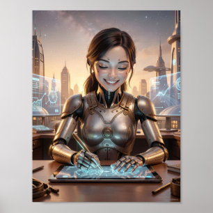 Póster de sueños del diseñador de androides futuri