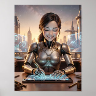 Póster de sueños del diseñador de androides futuri