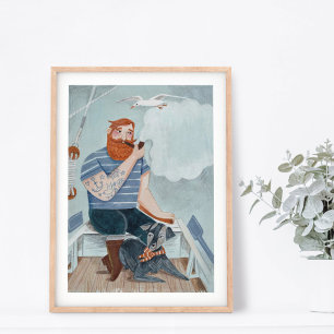 Póster de superhéroe del día del padre marinero