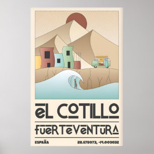 Póster de surf de El Cotillo Arte de viaje con ola