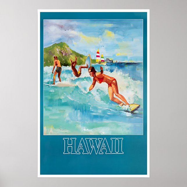 Póster de Surf de Hawái Impresión de Viaje Arte de (Frente)