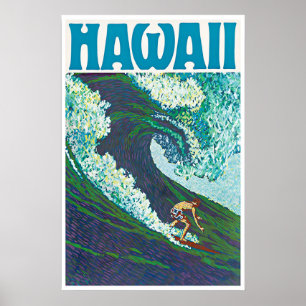Póster de surf de Hawái Pintura hawaiana Arte de v