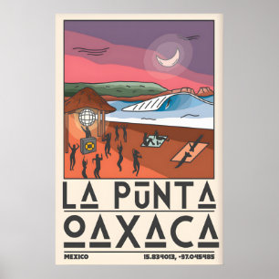 Póster de surf de Oaxaca, cielos rosa púrpura - cr