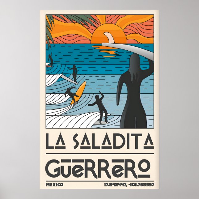 Póster de surfistas al atardecer Escena de surf La (Frente)