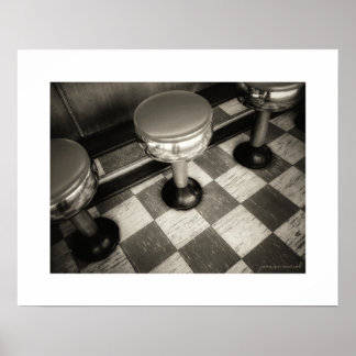 Póster de taburetes de diner Sepia Vintage
