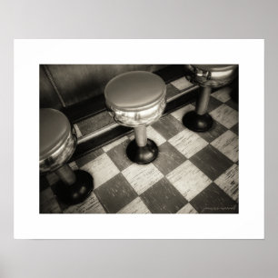 Póster de taburetes de diner Sepia Vintage