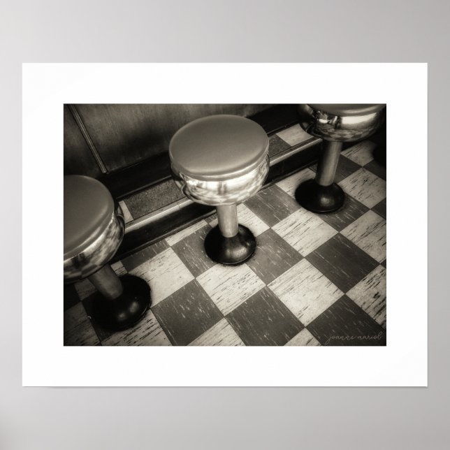 Póster de taburetes de diner Sepia Vintage (Frente)