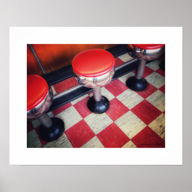 Póster de taburetes de diner vintage (Frente)