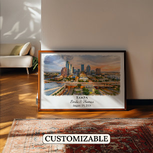 Póster de Tampa Florida, Acuarela, Personalizado
