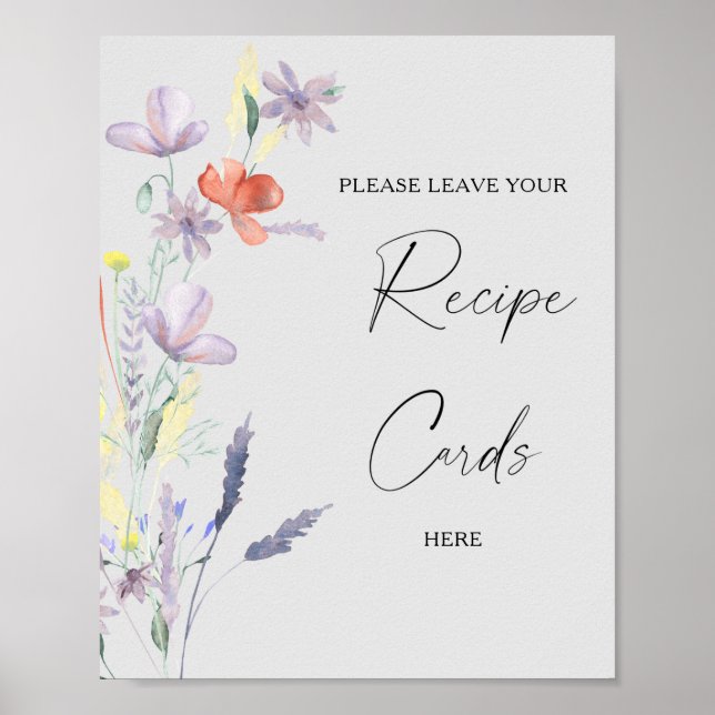 Póster de tarjeta de receta floral boho aquí (Frente)